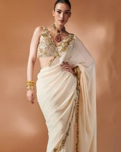 Ivory And Gold Sari Set