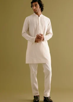 Ivory Block Printed Dori Embroidered Kurta Set