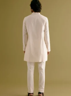 Ivory Block Printed Dori Embroidered Kurta Set