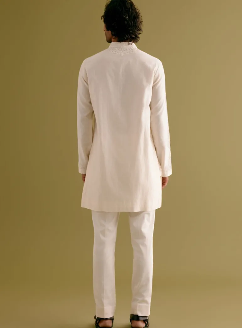 Ivory Block Printed Dori Embroidered Kurta Set