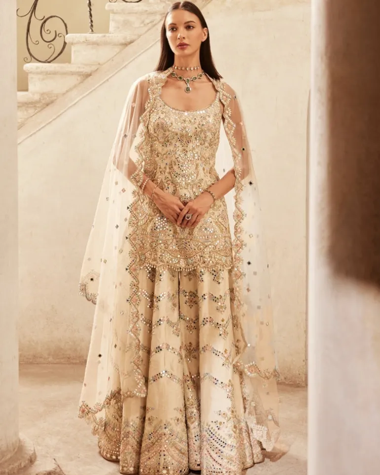 Ivory Chevron Mirror Sharara Set