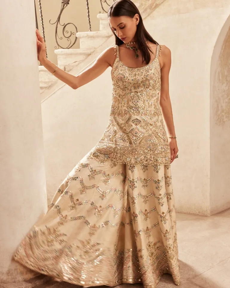 Ivory Chevron Mirror Sharara Set