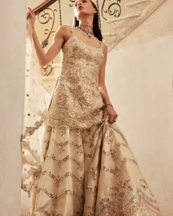 Ivory Chevron Mirror Sharara Set