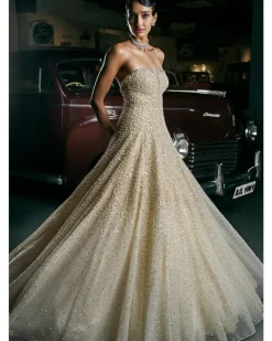 Ivory Corset Fit Pearl Gown