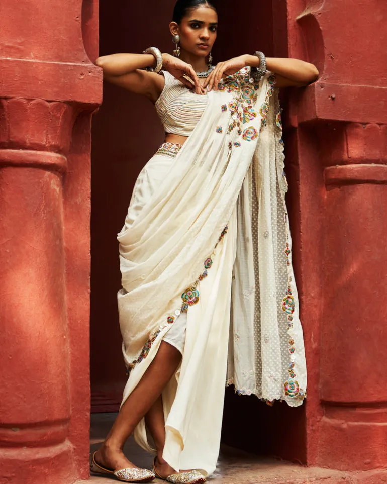 Ivory Drape Skirt with Drape Dupatta Set