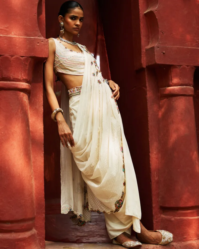 Ivory Drape Skirt with Drape Dupatta Set