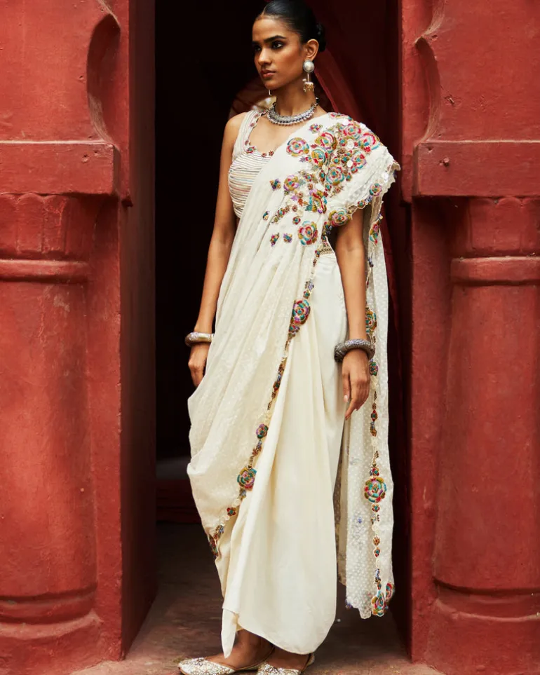 Ivory Drape Skirt with Drape Dupatta Set