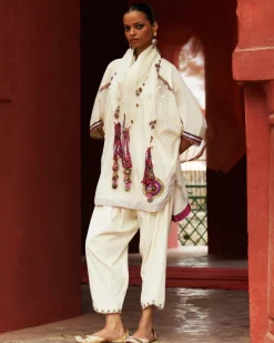 Ivory Embroidered Kurta With Cropped Salwar Set