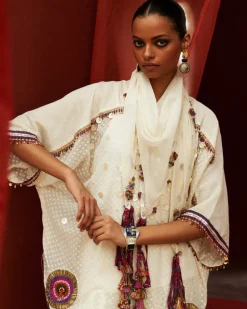 Ivory Embroidered Kurta With Cropped Salwar Set