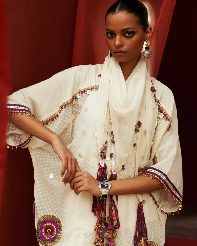 Ivory Embroidered Kurta With Cropped Salwar Set