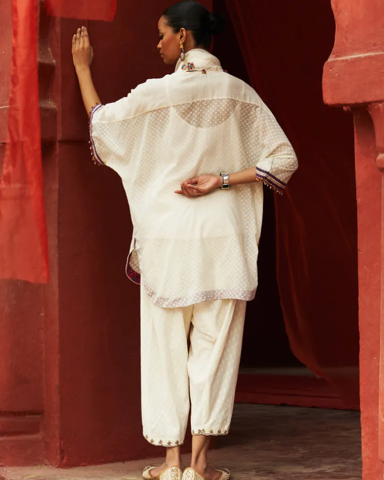 Ivory Embroidered Kurta With Cropped Salwar Set