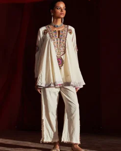 Ivory Embroidered Peplum Set