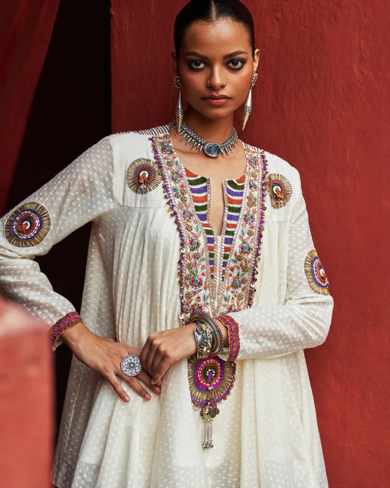 Ivory Embroidered Peplum Set