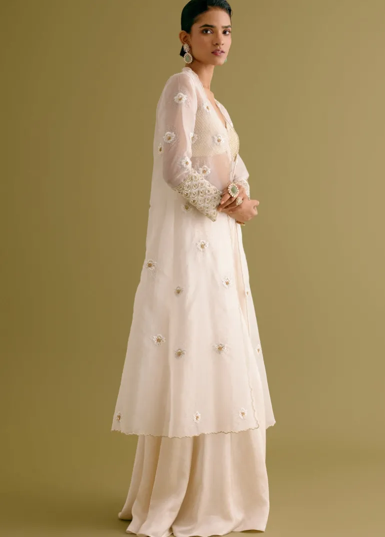 Ivory Embroidered Sharara And Jacket Set