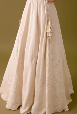 Ivory Embroidered Silk Satin Lehenga
