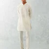 Ivory Floral Embroidered Chanderi Short Kurta Set