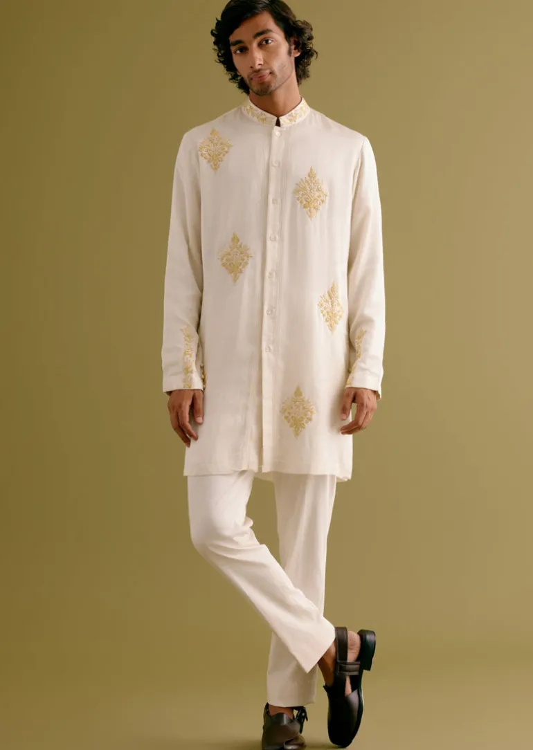 Ivory Front-Open Dori Embroidered Kurta Set