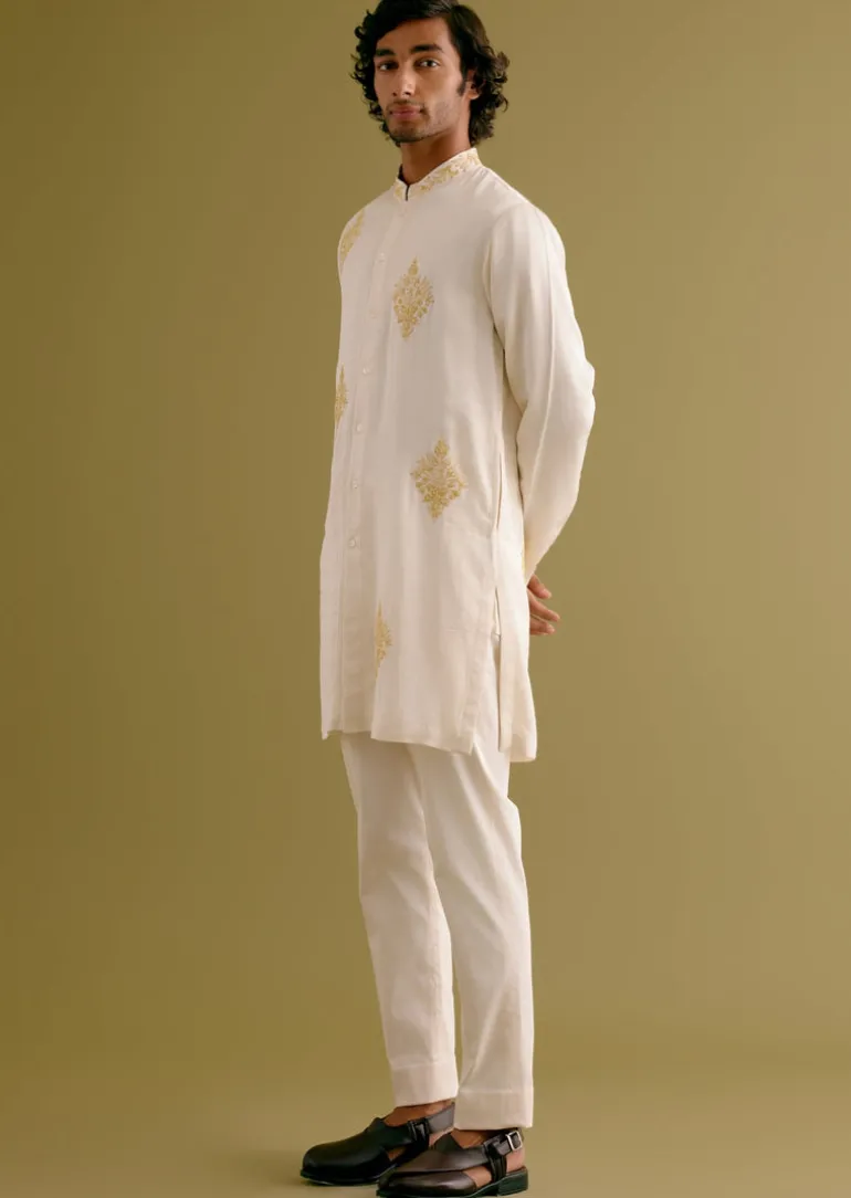 Ivory Front-Open Dori Embroidered Kurta Set