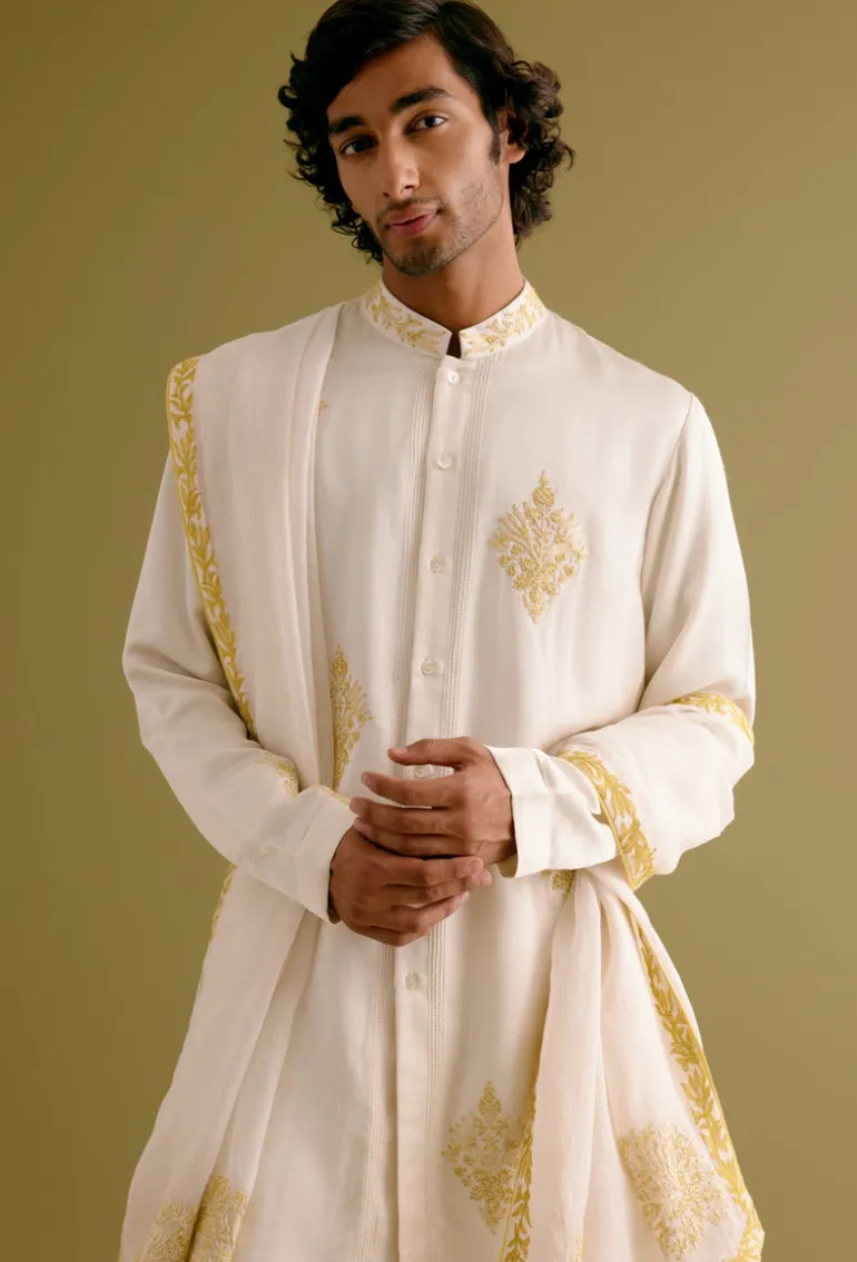 Ivory Front-Open Dori Embroidered Kurta Set