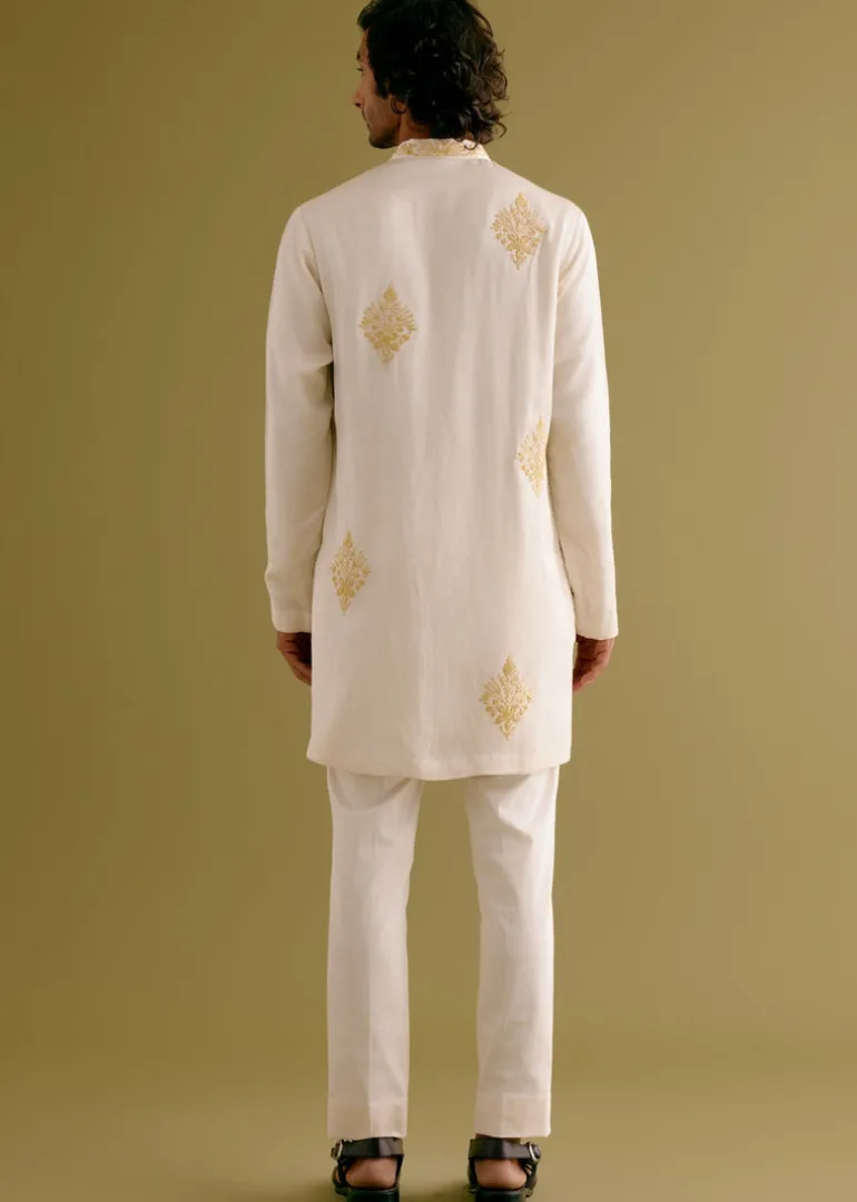 Ivory Front-Open Dori Embroidered Kurta Set