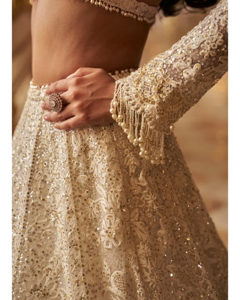 Ivory Gold Floral Lehenga Set