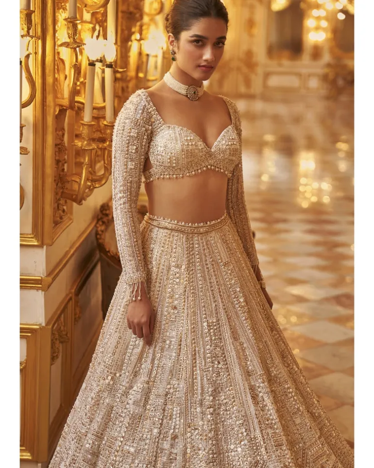 Ivory Gold Sequin Lehenga Set