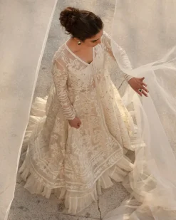 Ivory Kalidar With Voluminous Crushed Silk Lehenga Set