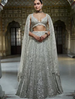 Ivory Mirror Work Lehenga Set