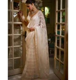 Ivory Organza Sequin Sari