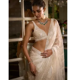 Ivory Organza Sequin Sari