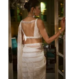 Ivory Organza Sequin Sari