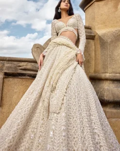 Ivory Pearl Intricated Embroidery Lehenga Set