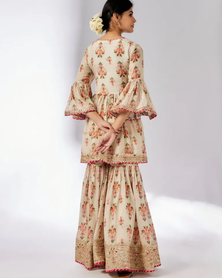 Ivory Prachi Peplum Gharara Set