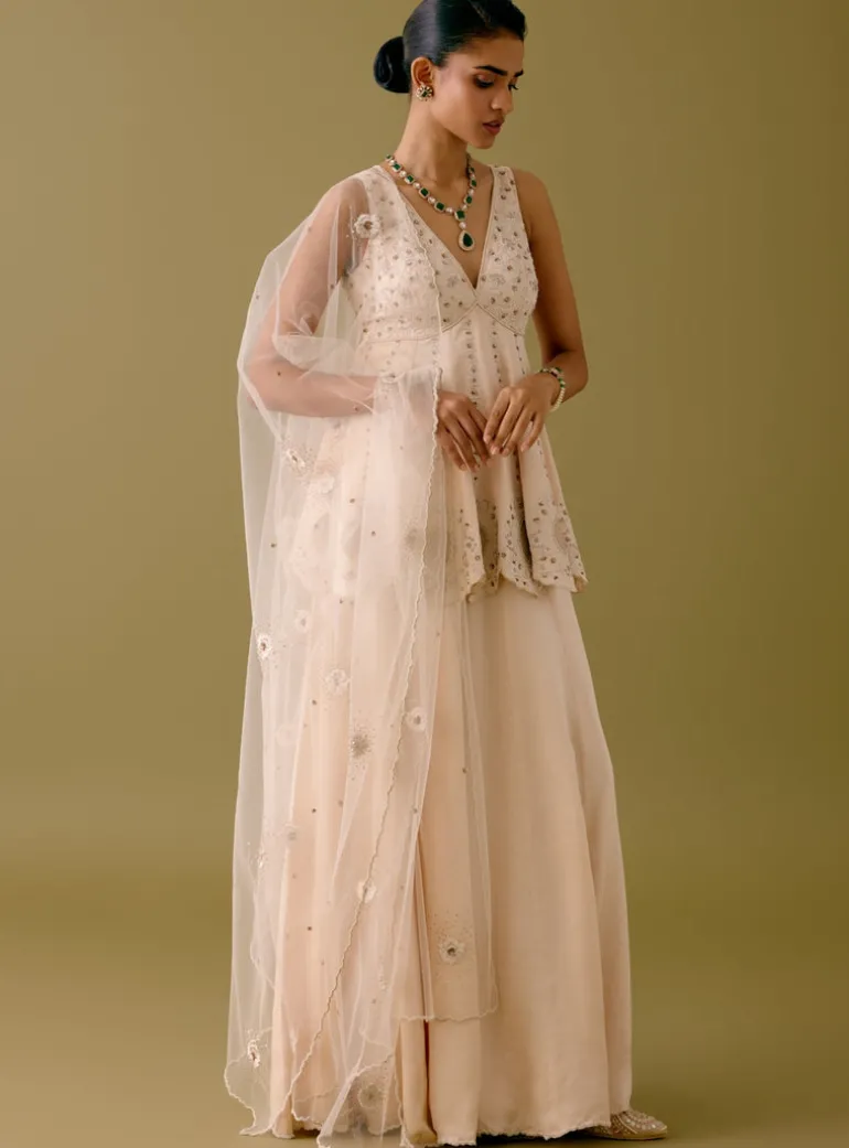 Ivory Sequined Sharara Set