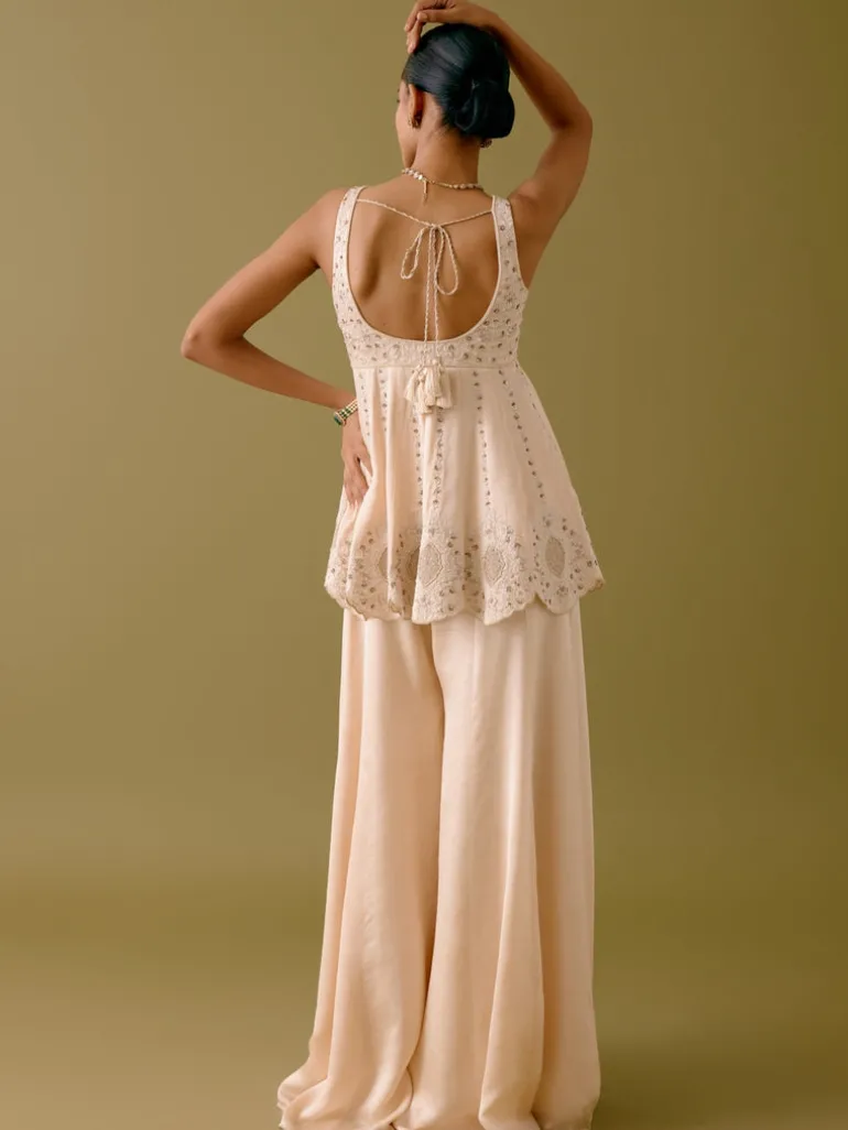Ivory Sequined Sharara Set