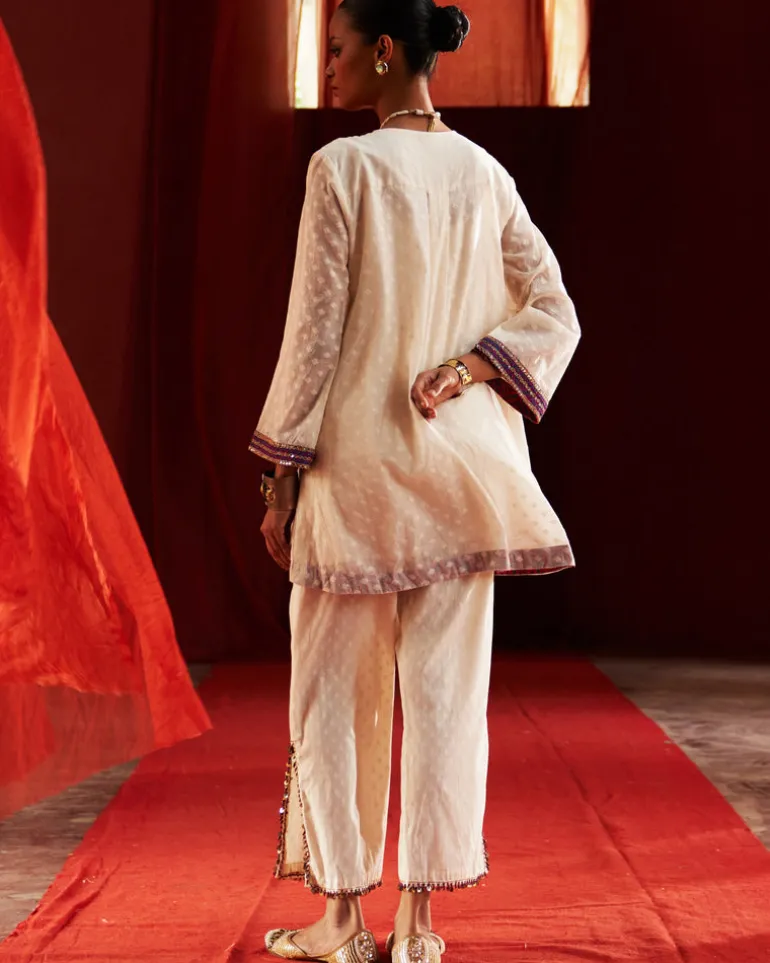 Ivory Short Kurta & Slit Pant Set
