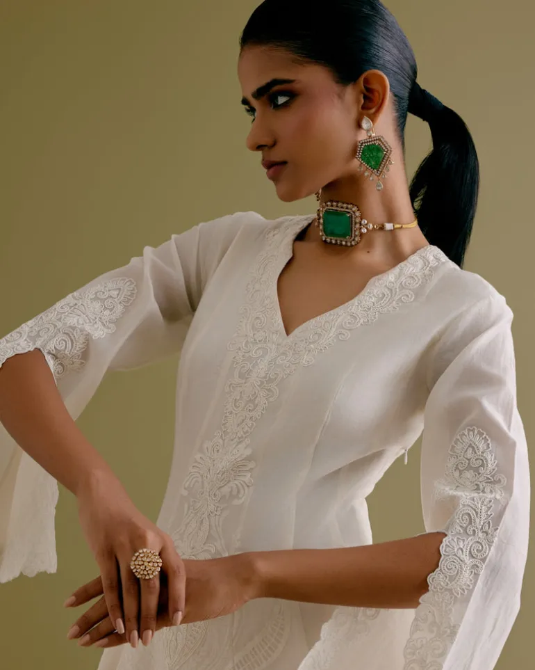 Ivory Silk Chanderi Dori Embroidered Anarkali Set