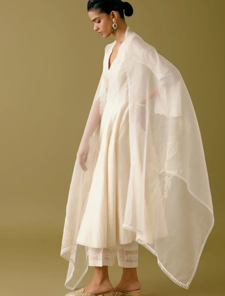 Ivory Silk Chanderi Dori Embroidered Anarkali Set