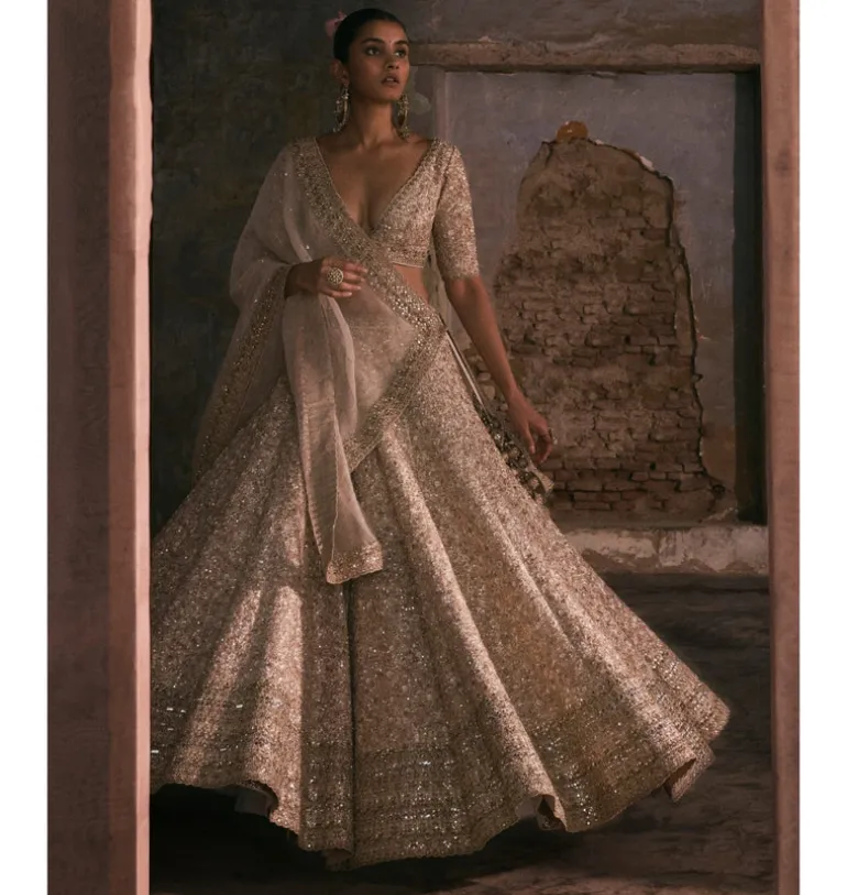 Ivory Thread Work, Sequin And Mirror Work Lehenga Set