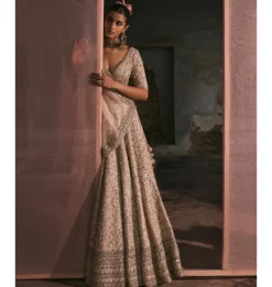 Ivory Thread Work, Sequin And Mirror Work Lehenga Set