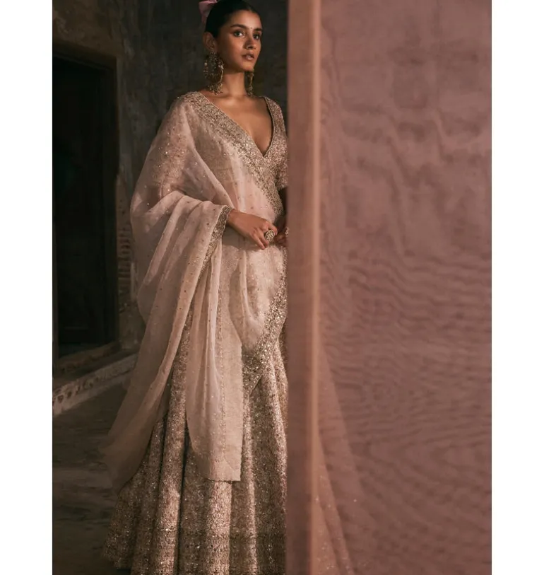 Ivory Thread Work, Sequin And Mirror Work Lehenga Set