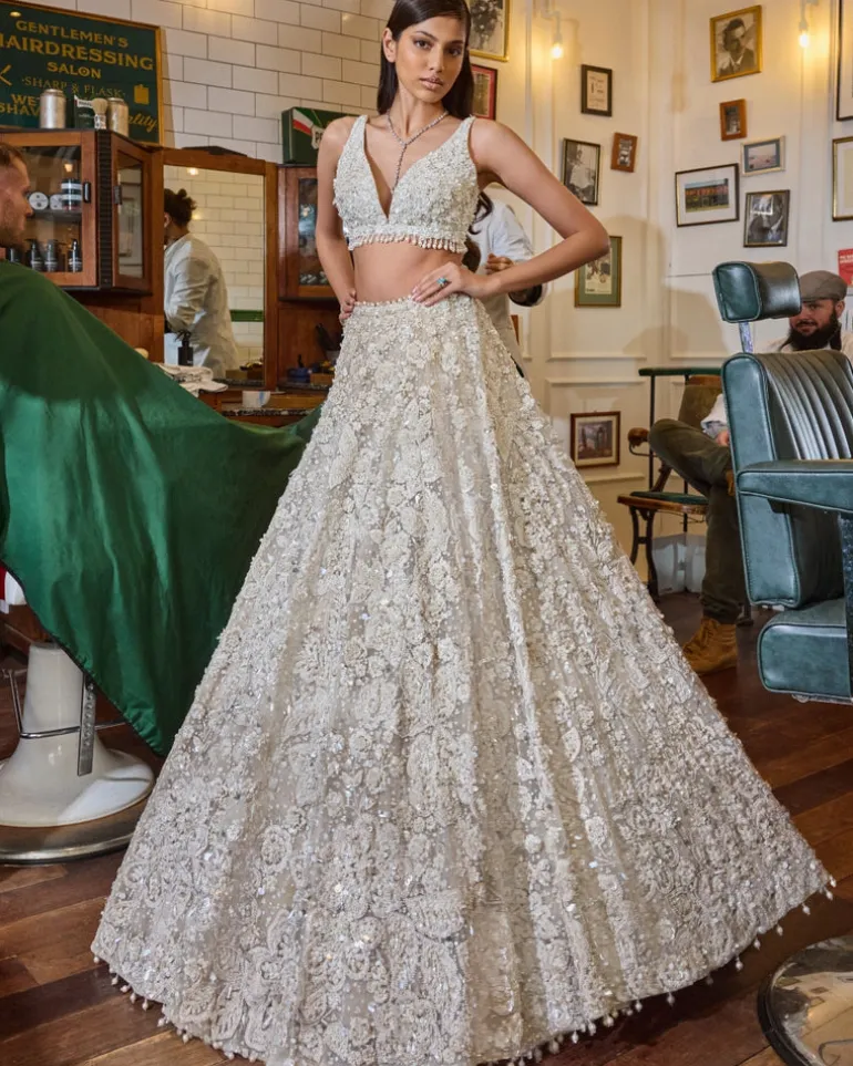 Ivory Three-Dimensional Floral Lehenga Set
