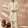 Ivory Traveler's Palm Jacquard Kurta