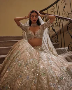 Ivory With Multi Colored Embroidery Lehenga Set