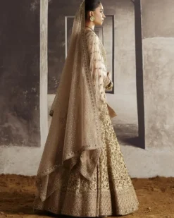 Ivory-Gold Sequin Jaal Lehenga