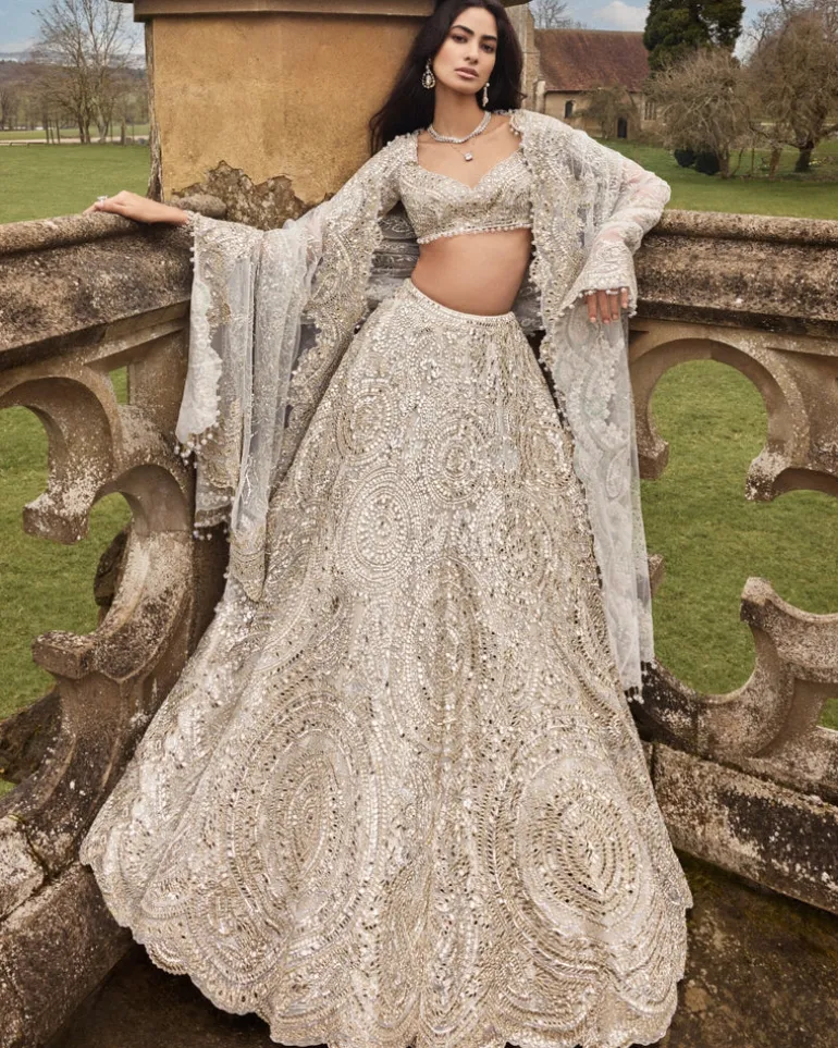 Jaal Cream Gold Mirror Lehenga Set
