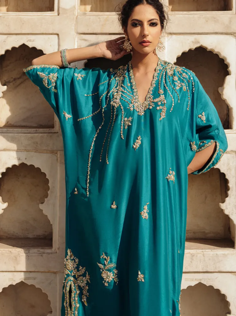 Jaipuri Teal Kaftan