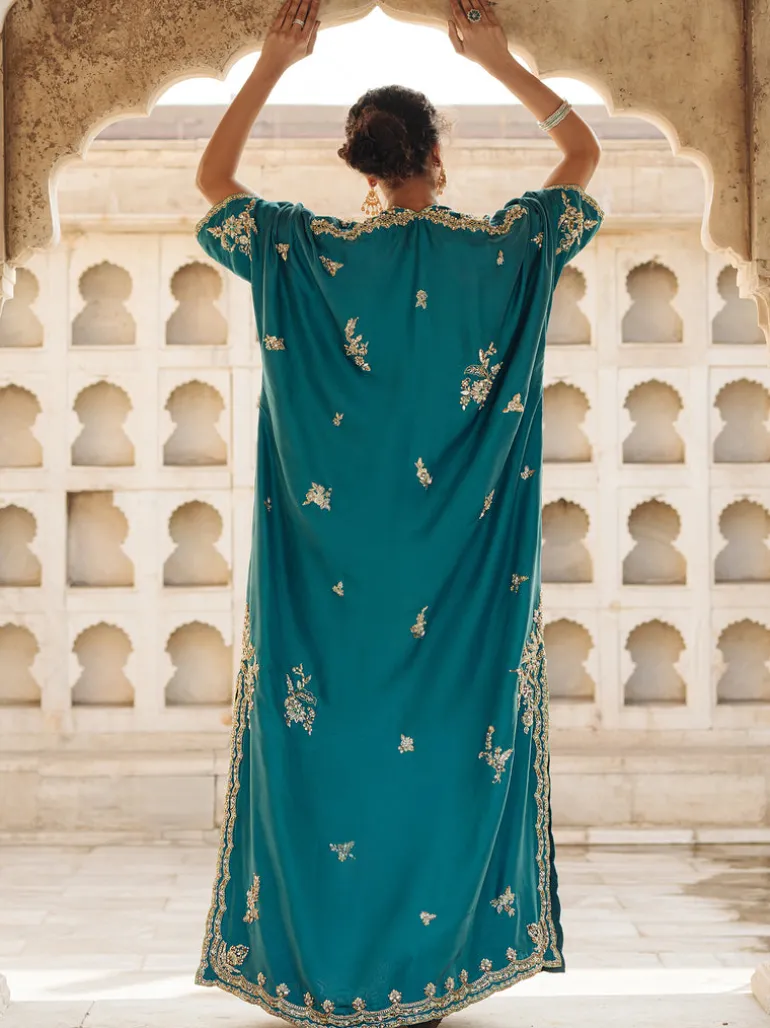 Jaipuri Teal Kaftan