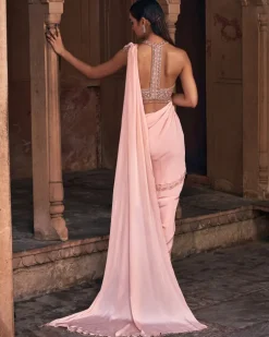 Jasime Champagne Gold Embroidered Sari Set