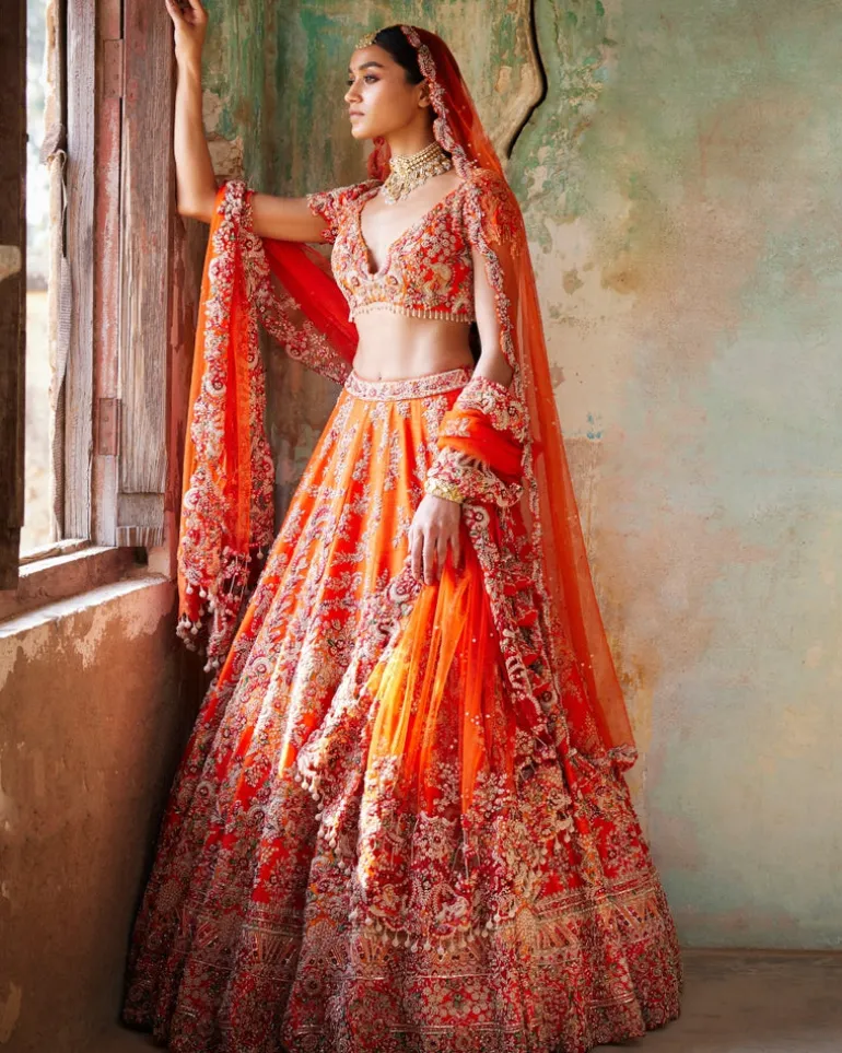 Juno Sunset Orange Raw Silk Bridal Lehenga Set